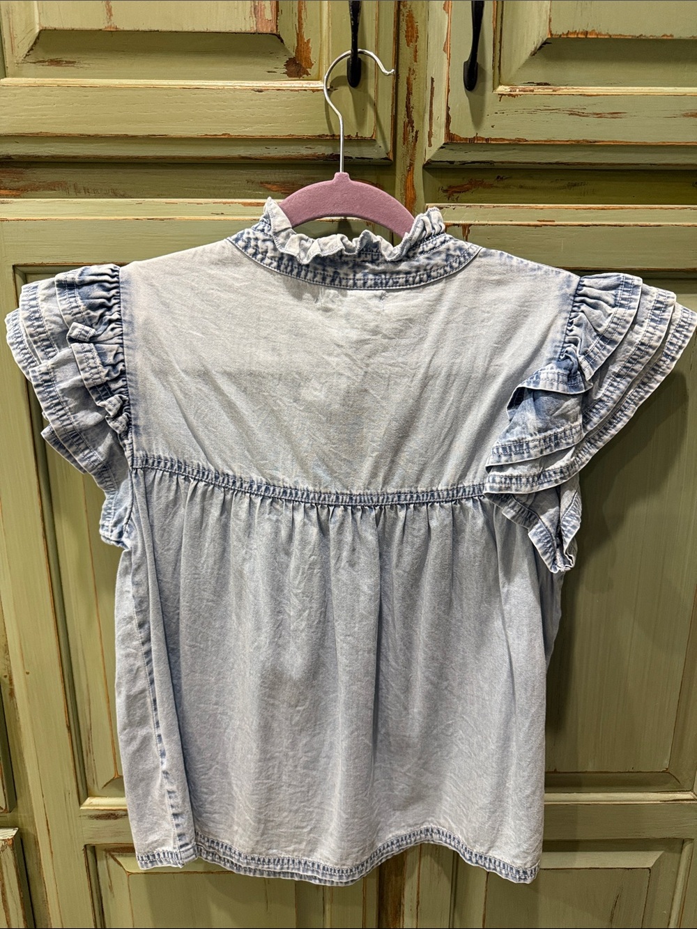 Light Blue Ruffle Denim Top - Picture 6 of 6